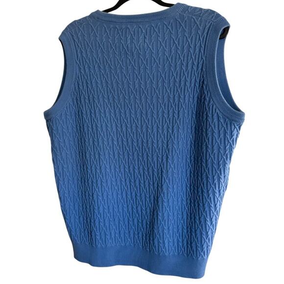 Alexander Julian American Modern Blue 100% Cotton Cable Knit Sweater Vest L - Picture 2 of 9